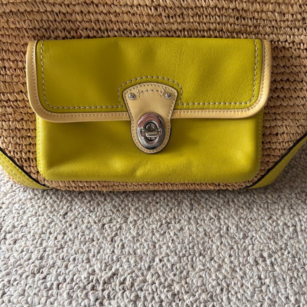 Coach 22904 Vintage Y2K Green Leather + Wicker Raffia Tote Summer Classic Preppy - Picture 3 of 16